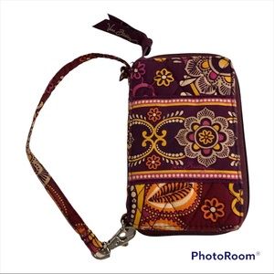 Vera Bradley Safari Sunset Zip Wallet Wristlet Purple Orange 5"